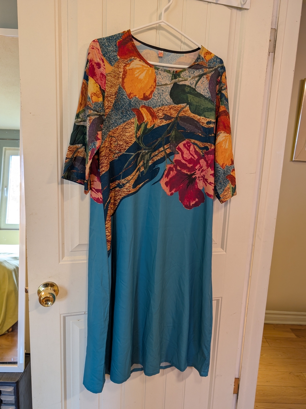 Floral Teal Midi Dress with Multicolor Print